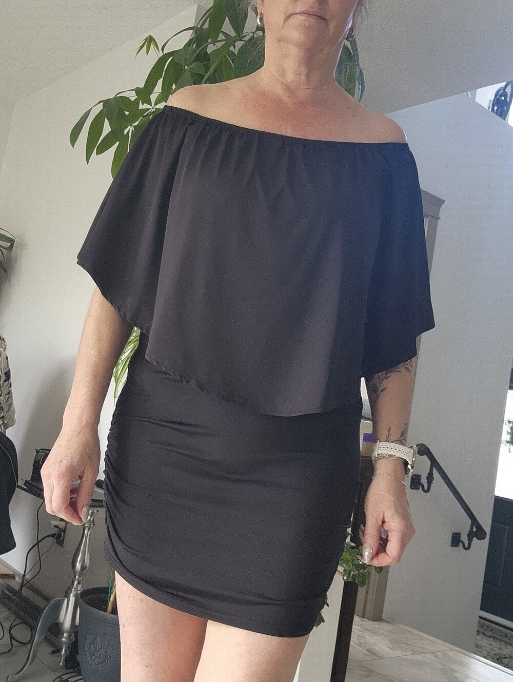 Source Unknown Black Off-Shoulder Mini Dress